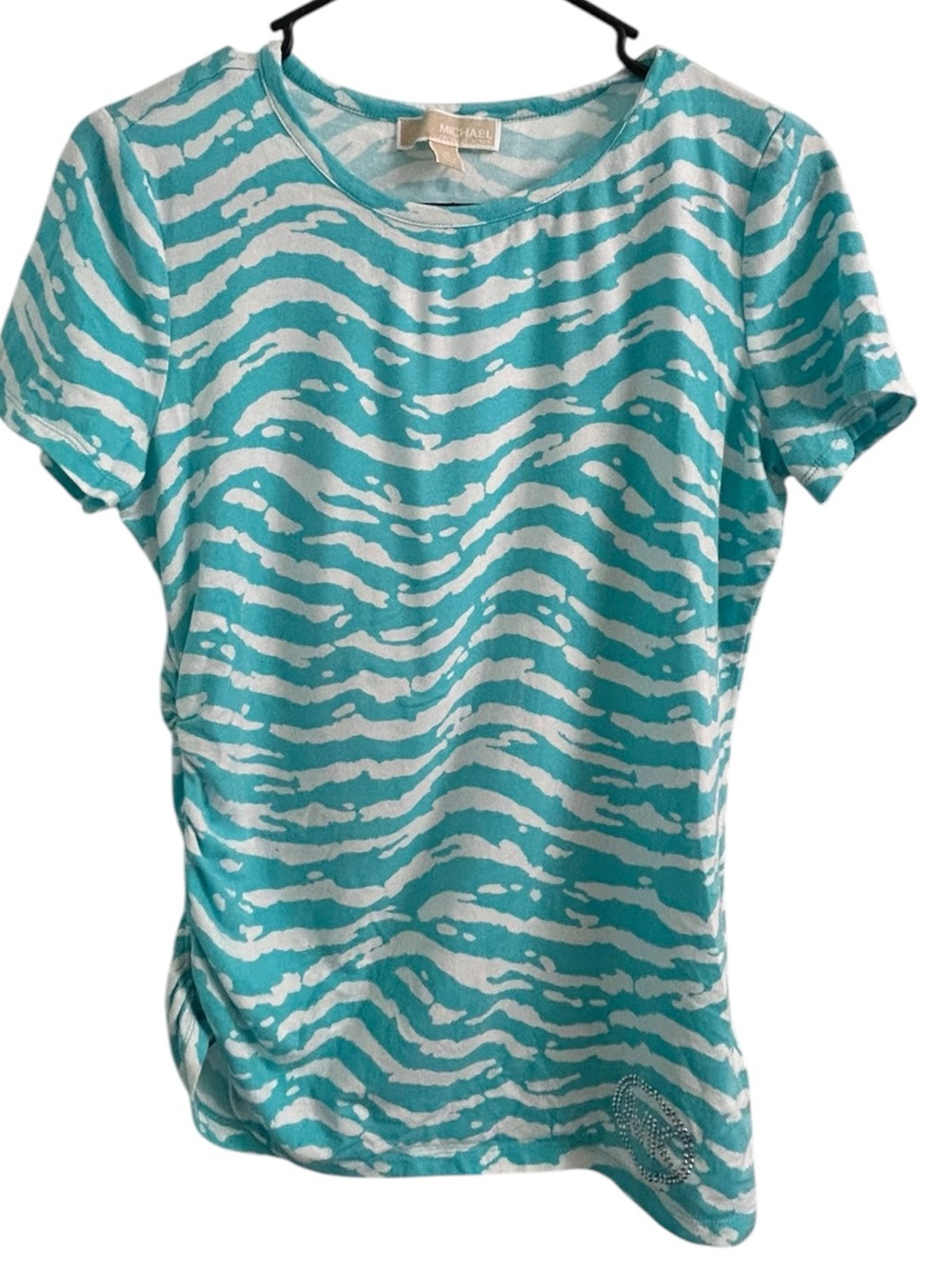 Michael Kors Turquoise and White Zebra-Print Short Sleeve Tee